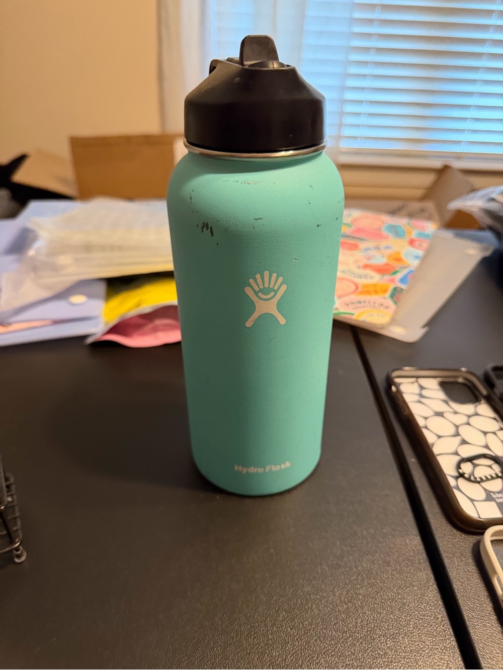Hydro Flask Teal Water Bottle with Black Lid